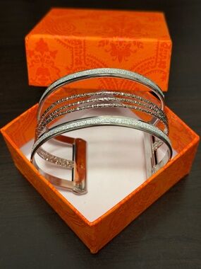 Silver Multi-Band Sparkle  open adjustable vintage Cuff Bracelet